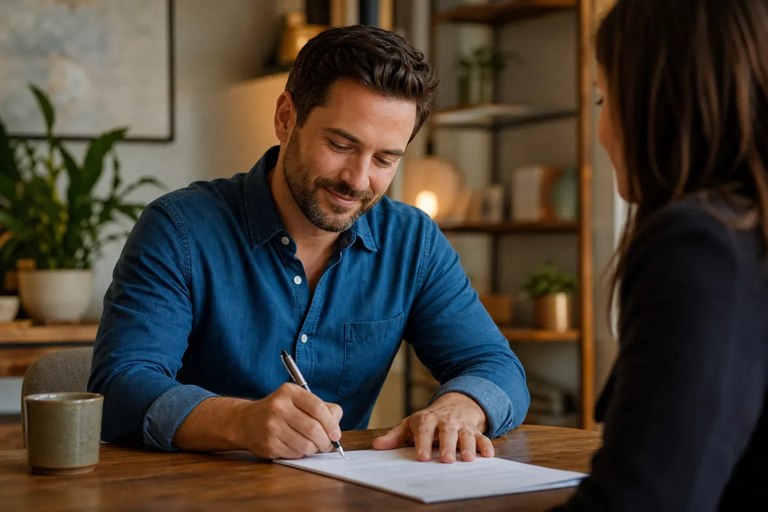 A business owner confidently signing a vetted SEO contract after completing due diligence checks