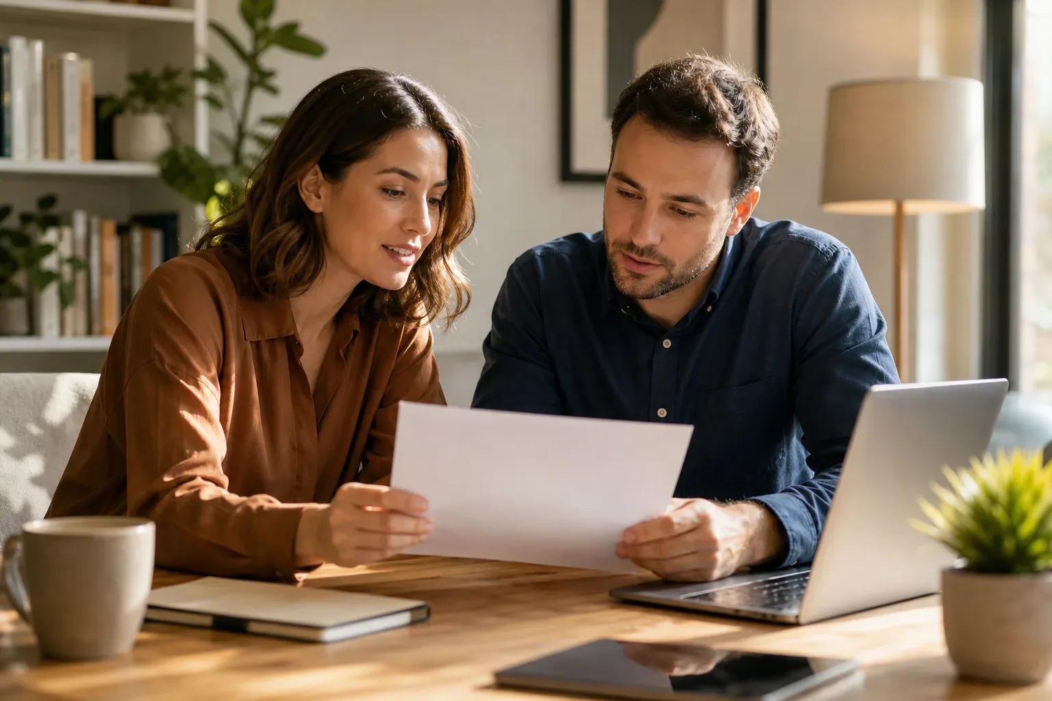 A HR and marketing manager jointly reviewing an SEO staffing options document