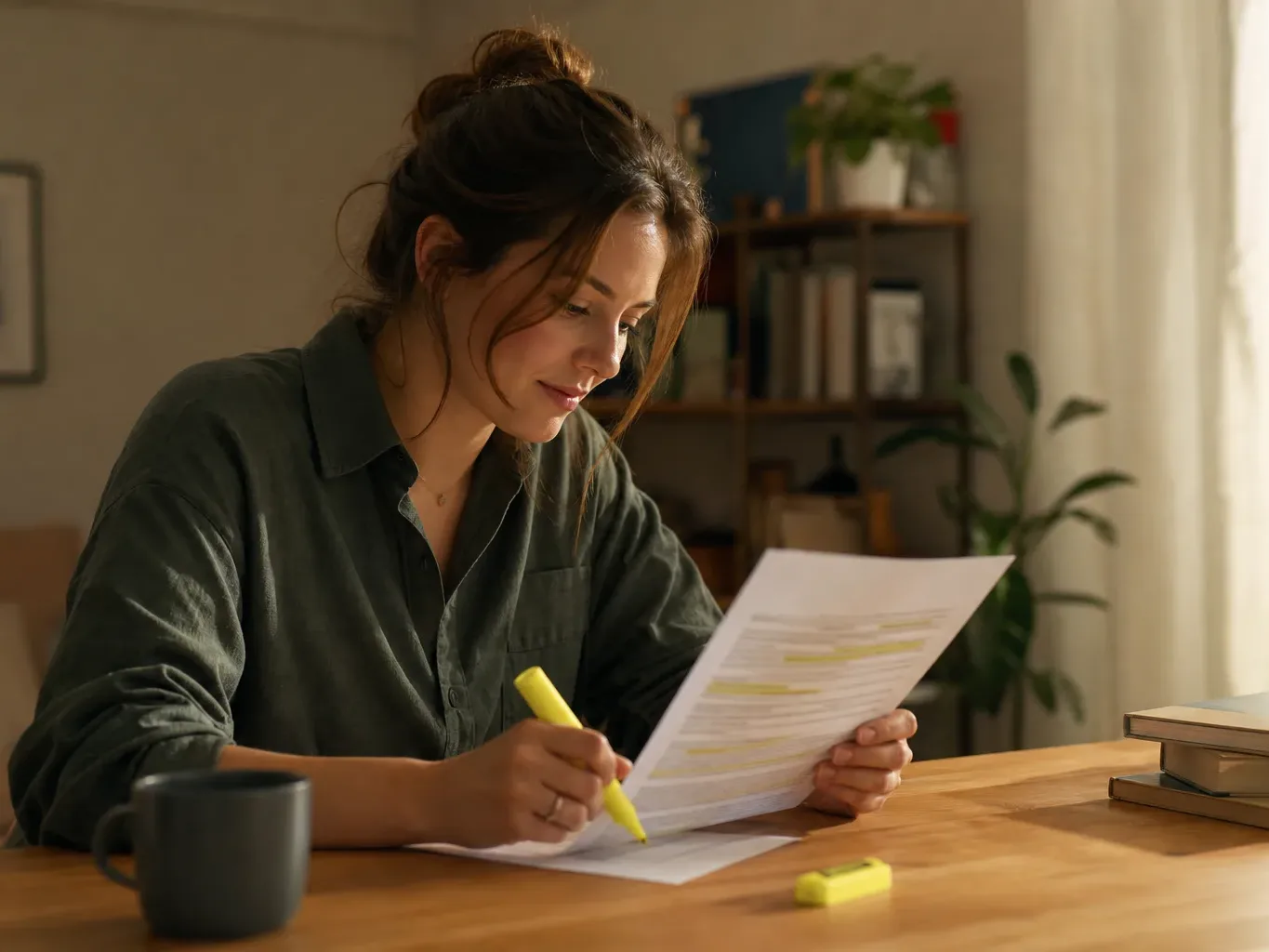 A person scanning a printed FAQ sheet with a highlighter pen