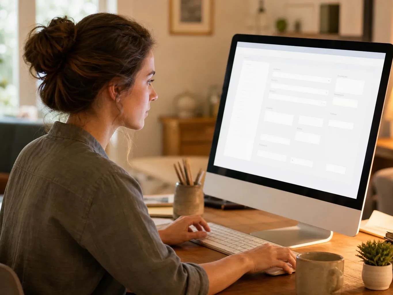 A person updating business information fields on a computer screen