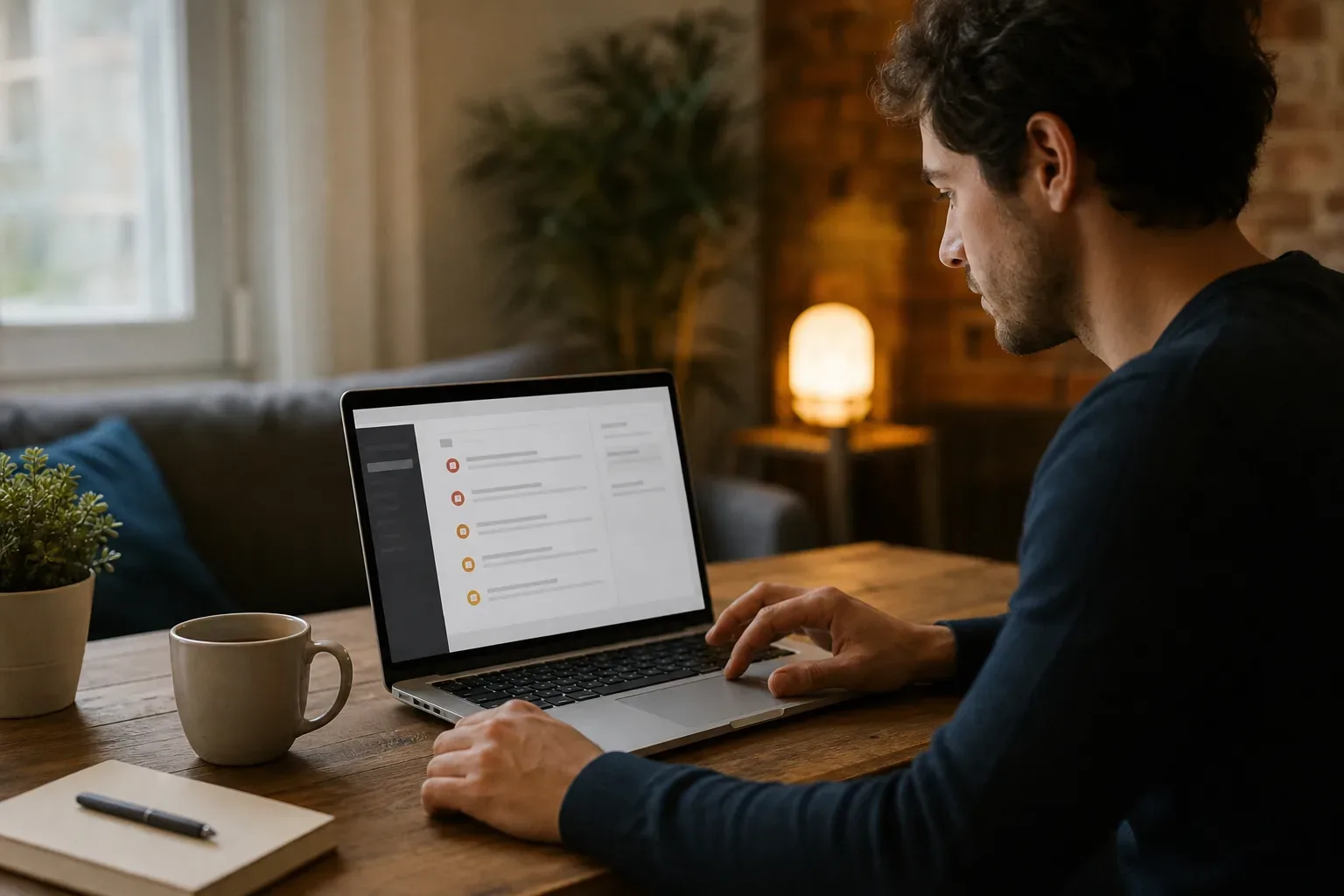 A developer scrolling through a mobile usability issues list in a technical audit tool on a laptop