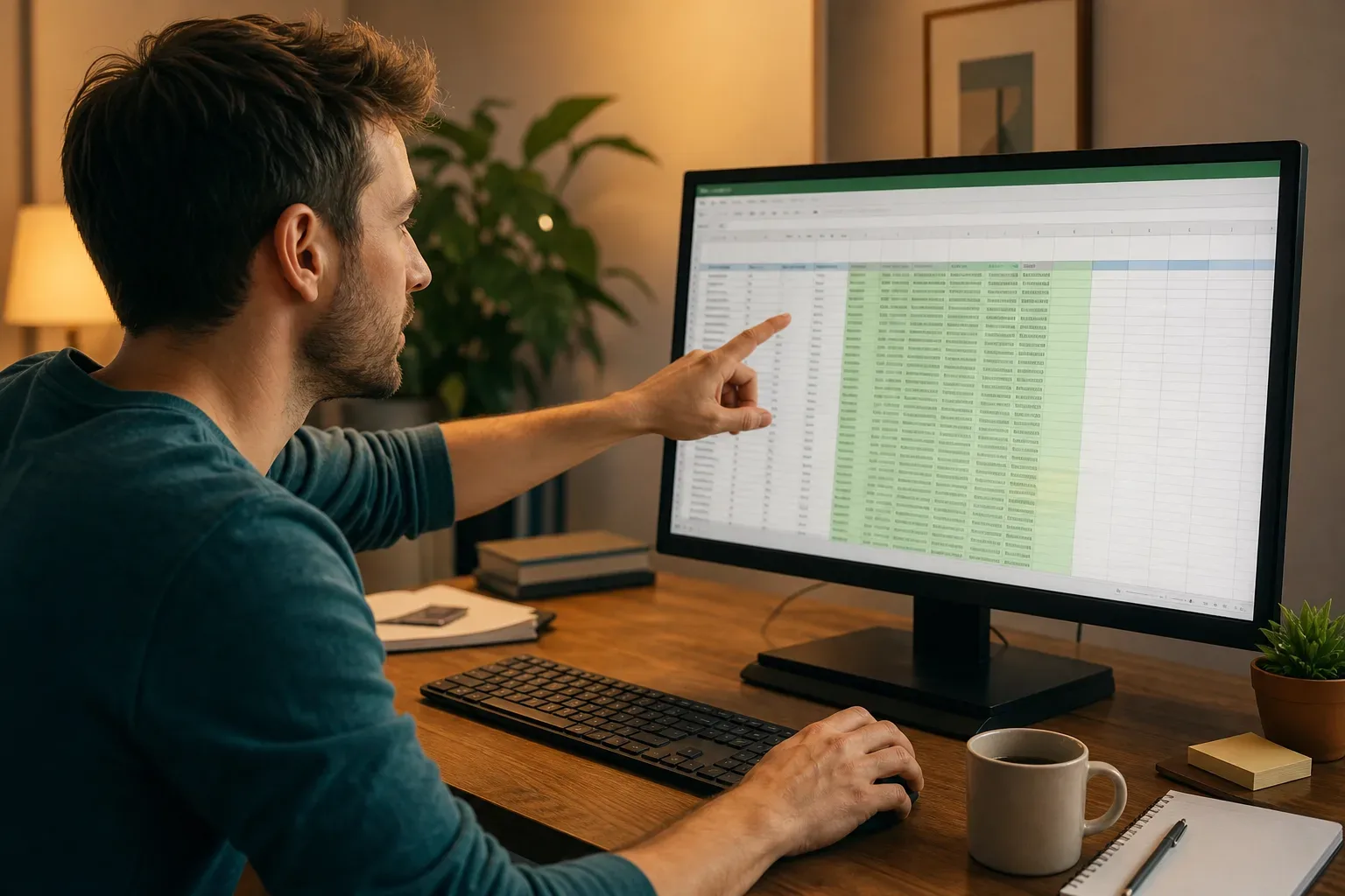 An SEO specialist highlighting local citation entries in a spreadsheet on a screen