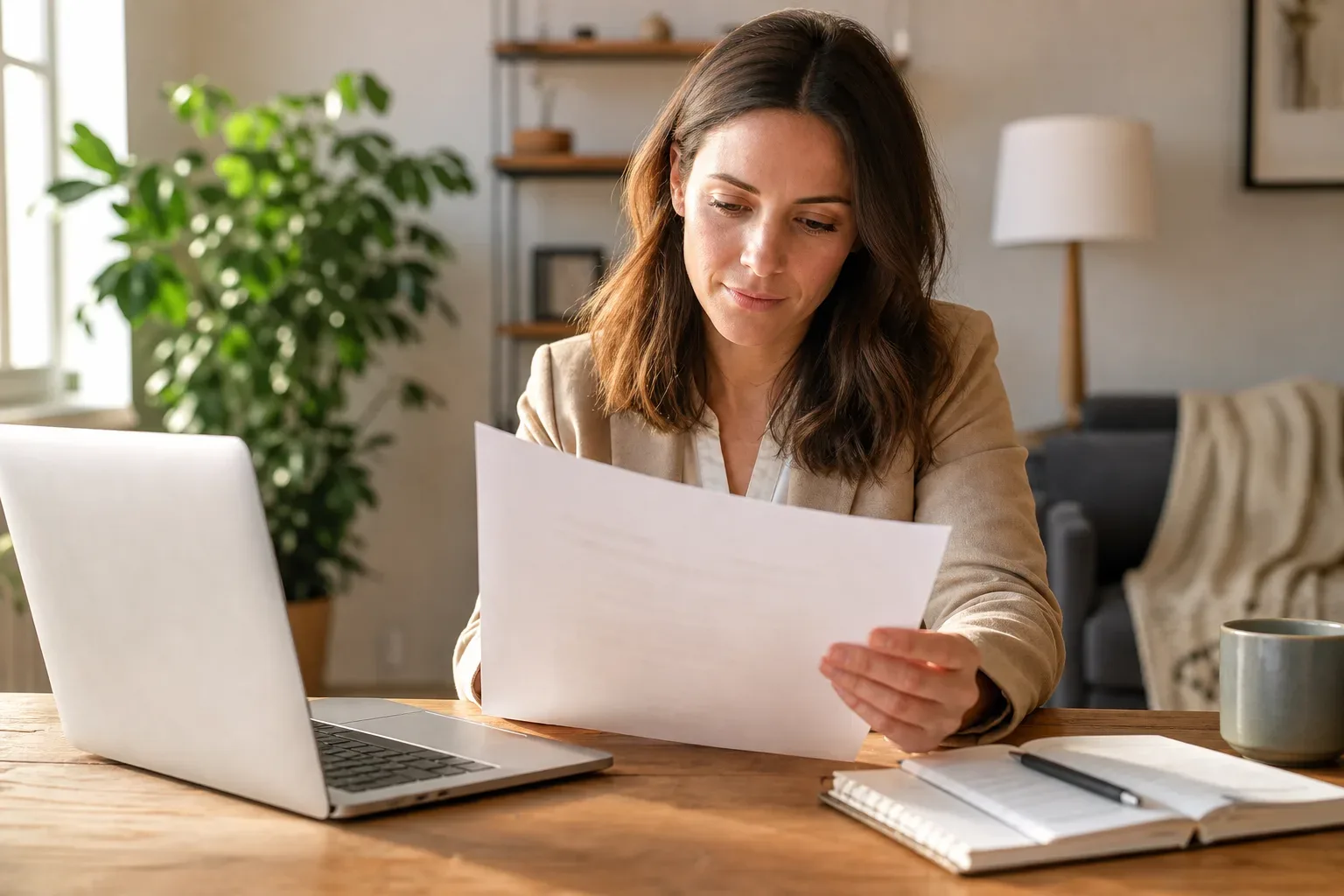 A healthcare marketing manager reviewing an SEO service list on a printed proposal