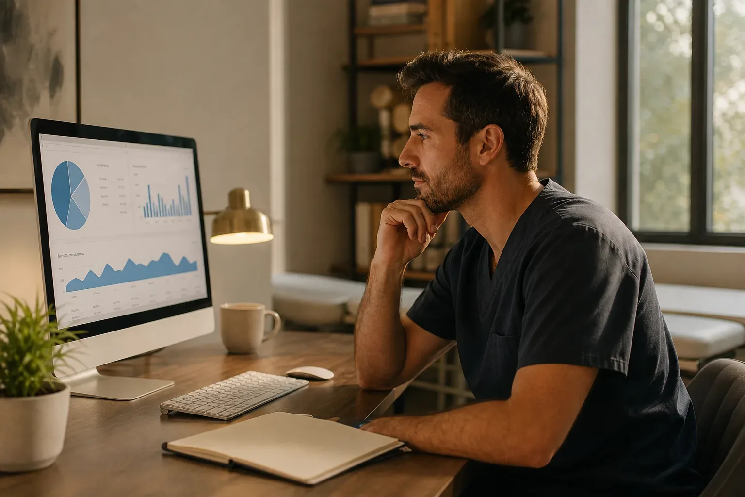 A clinic director reviewing a revenue attribution report showing new patient enquiries from organic search