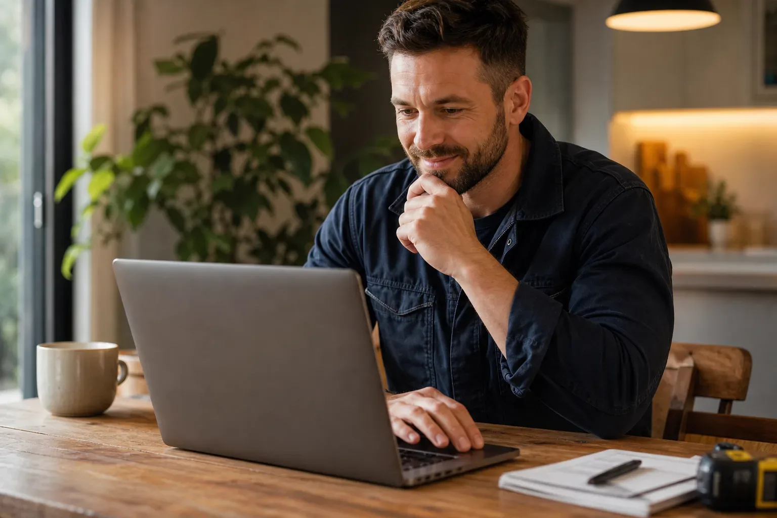 A trades business owner submitting a contact form on an SEO agency website via a laptop