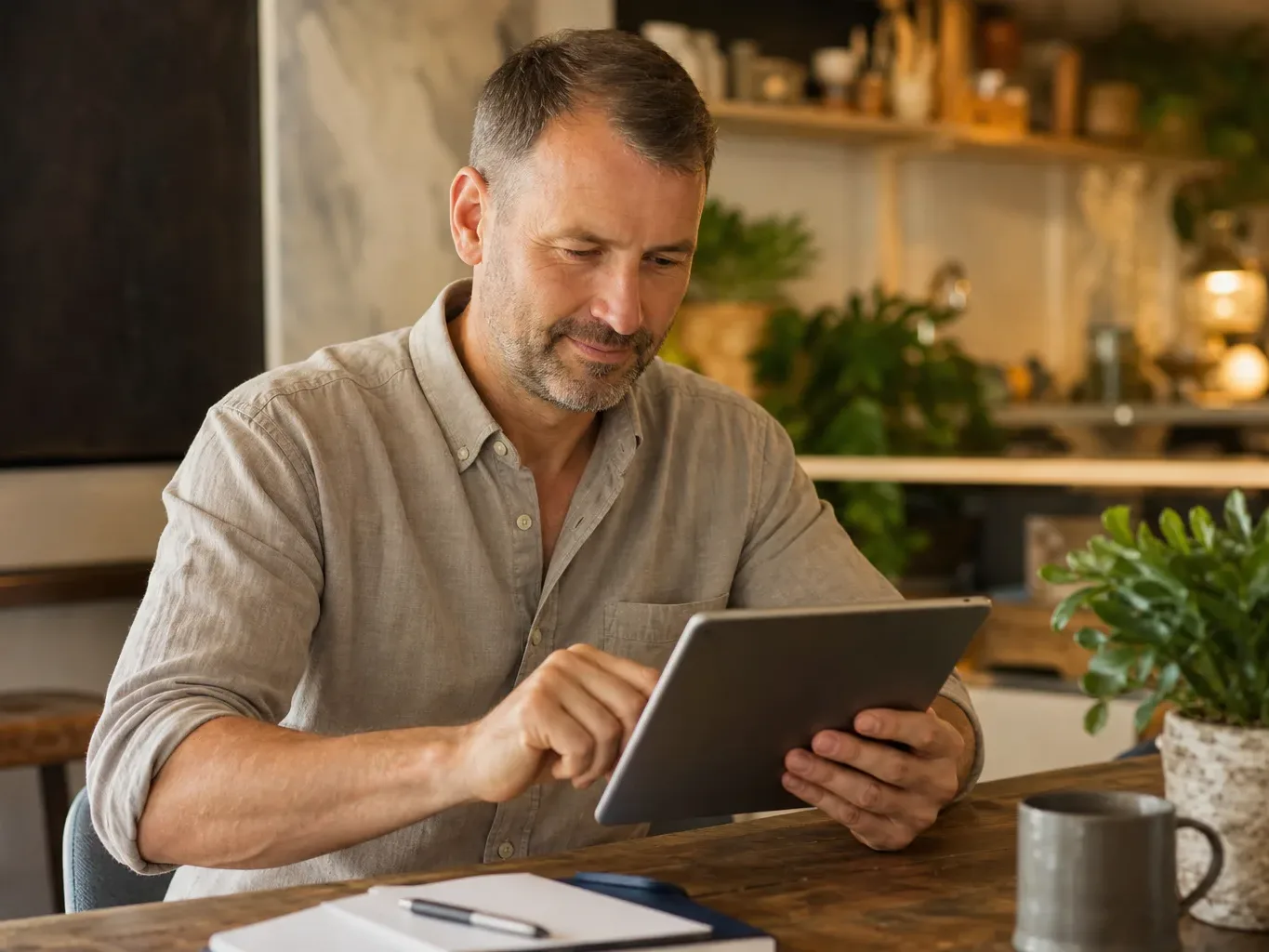 A business owner filling out an online enquiry form on a tablet to request an audit